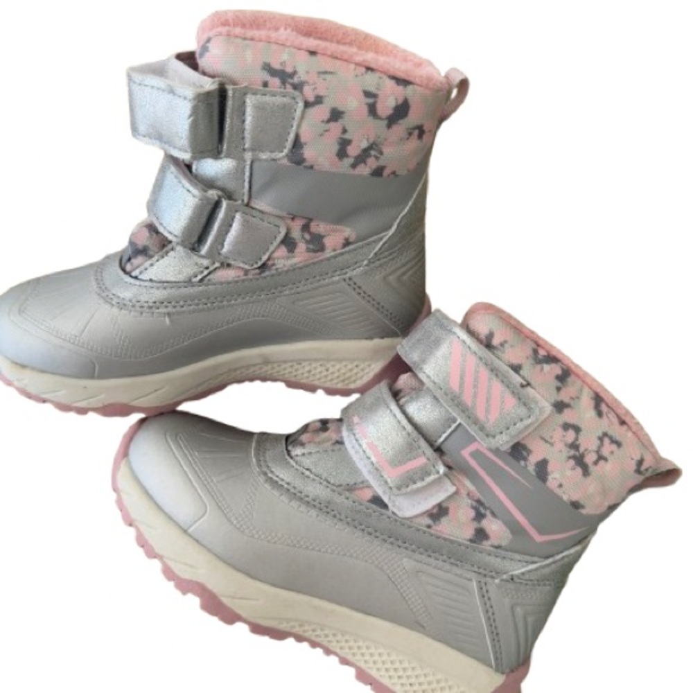 Silver and Pink Waterproof Rain & Snow Boots with Quilted Upper